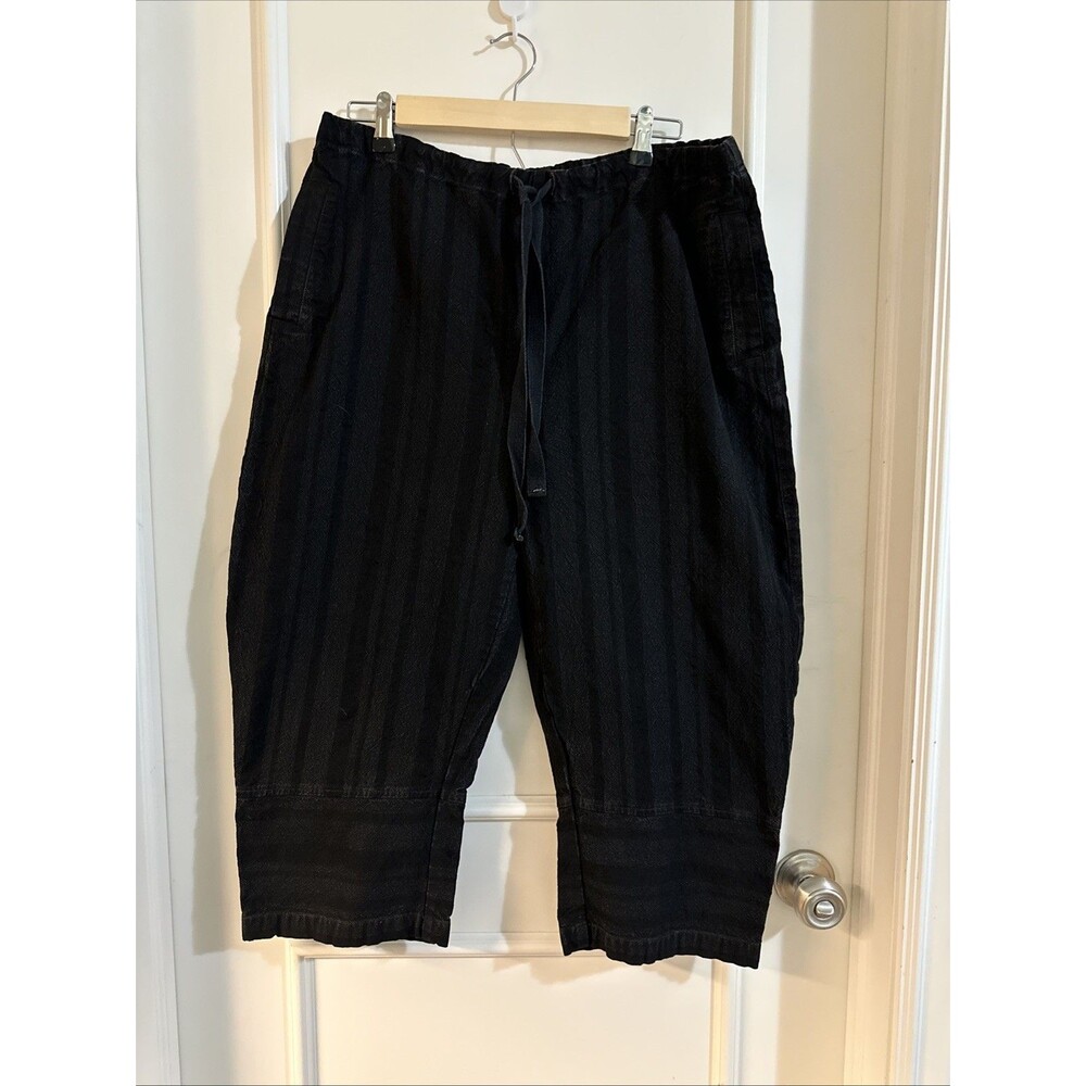 Free People Small Black Drawstring Waist Pants Barrel Wide Leg Jeans Striped